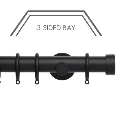 Hallis Neo Matt Black End Cap 3-Sided Bay Window Curtain Pole Set