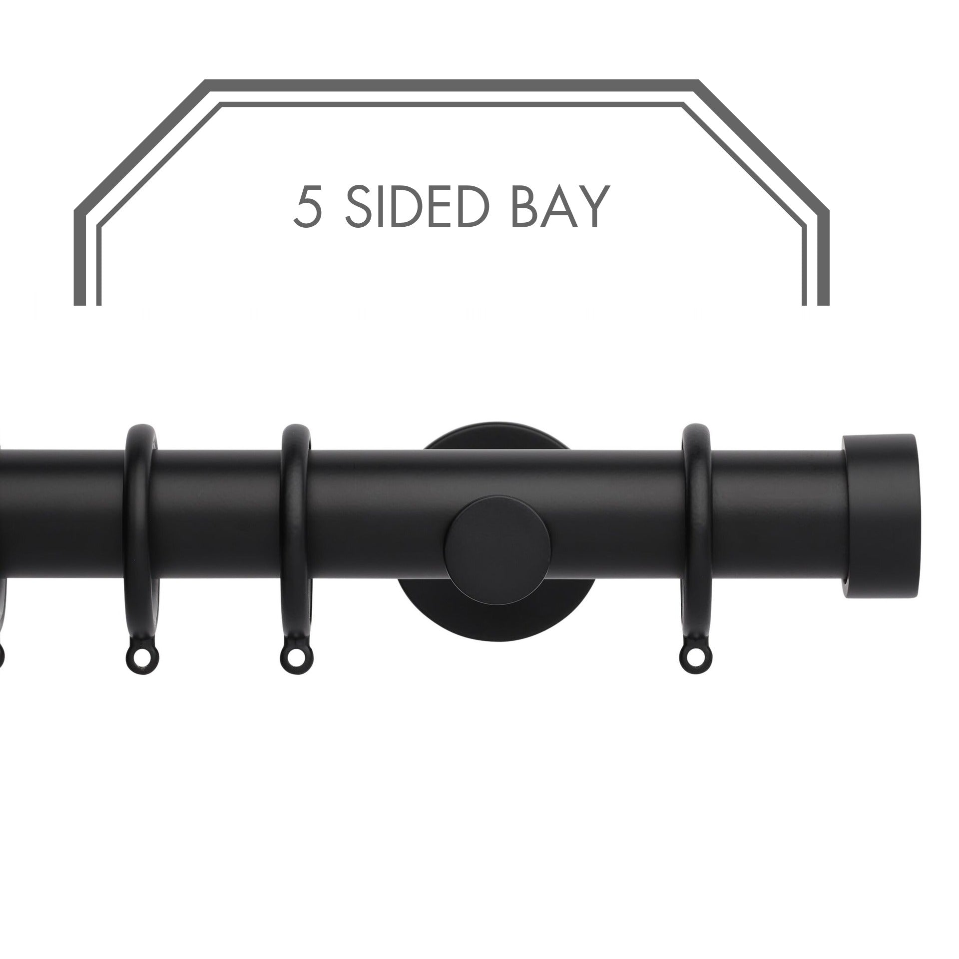 Hallis Neo Matt Black End Cap 5-Sided Bay Window Curtain Pole Set shown in 35mm