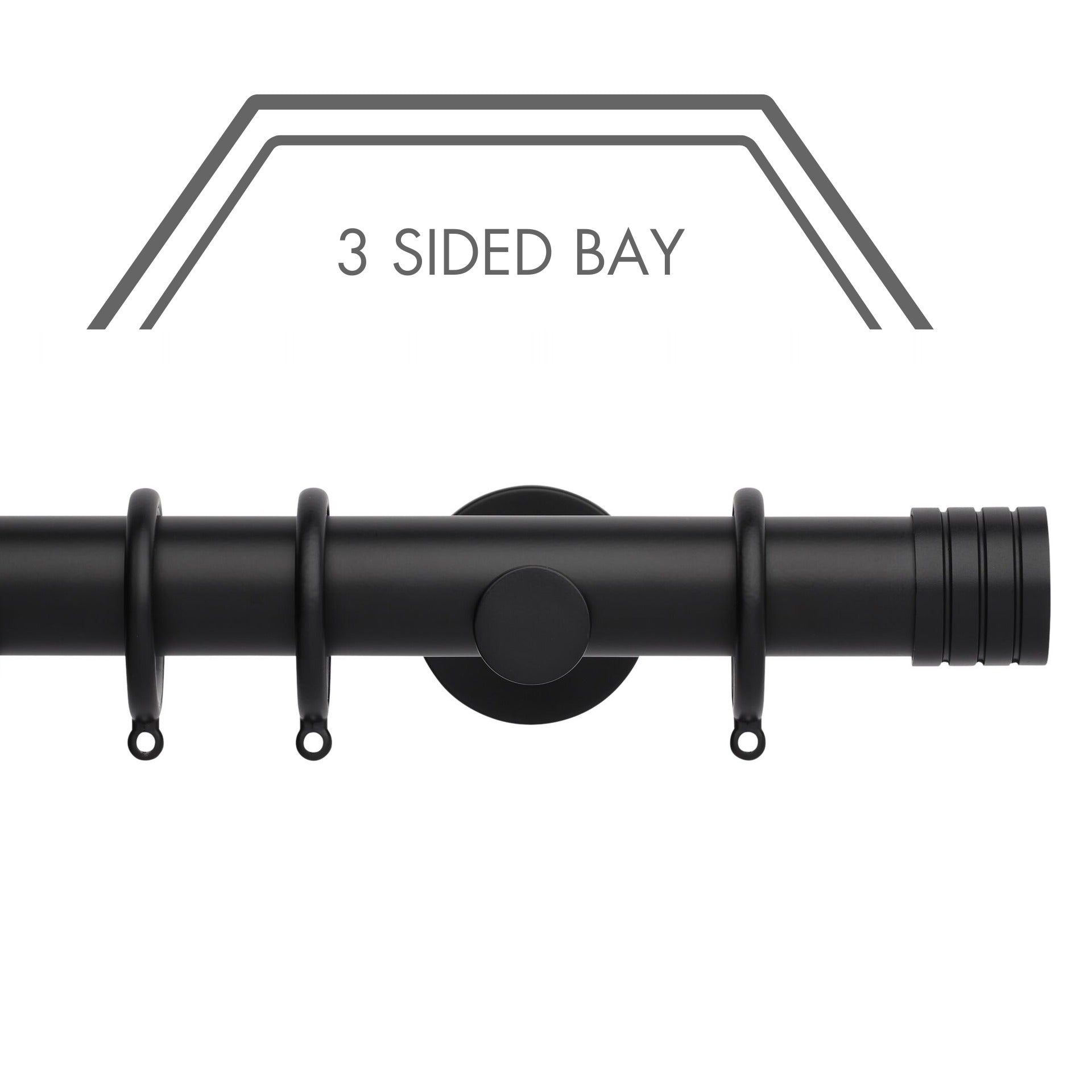 Hallis Neo Matt Black Stud 3-Sided Bay Window Curtain Pole Set shown in 35mm