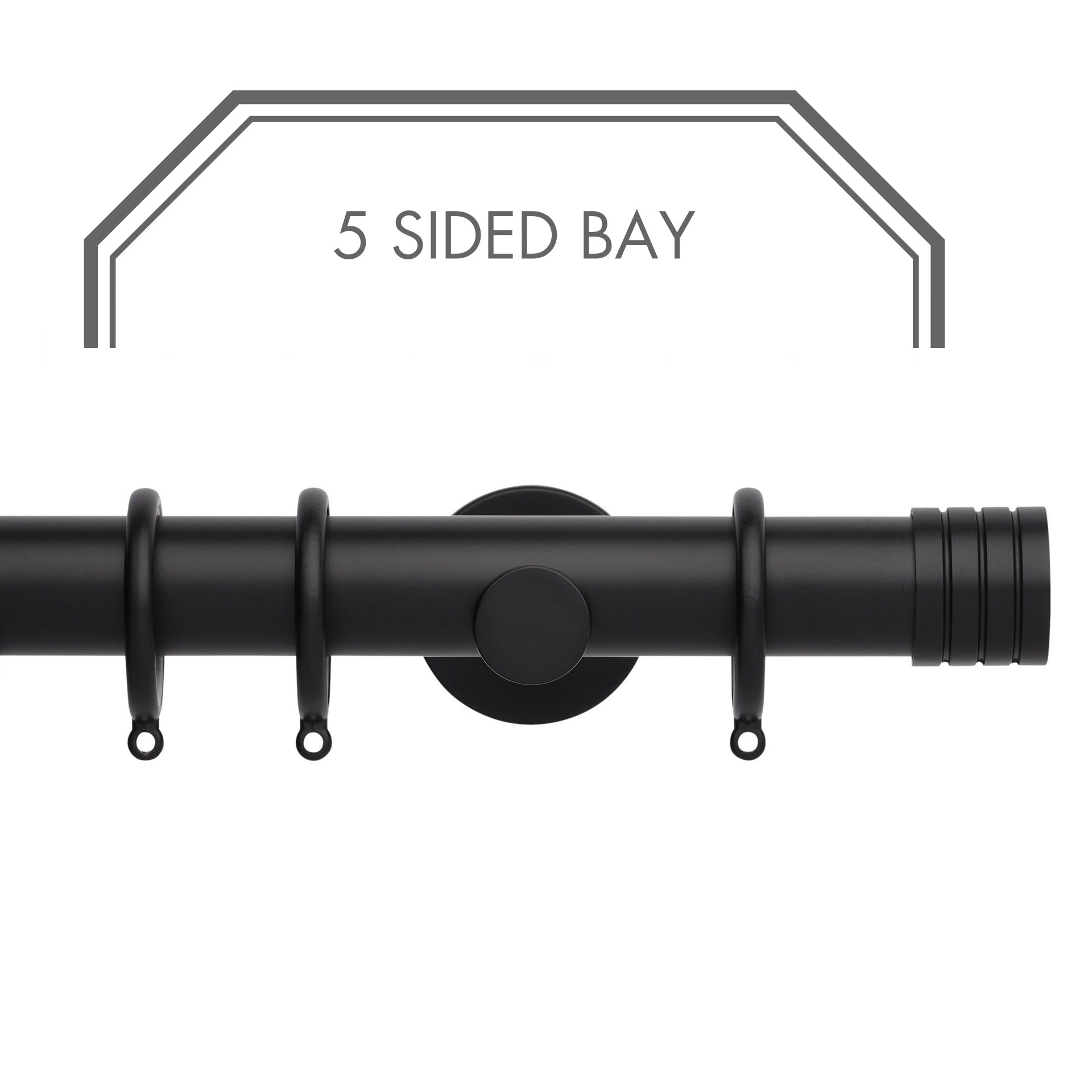 Hallis Neo Matt Black Stud 5-Sided Bay Window Curtain Pole Set shown in 35mm