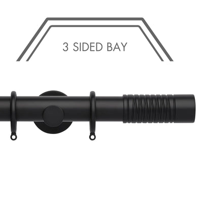 Hallis Neo Matt Black Wired Barrel 3-Sided Bay Window Curtain Pole Set