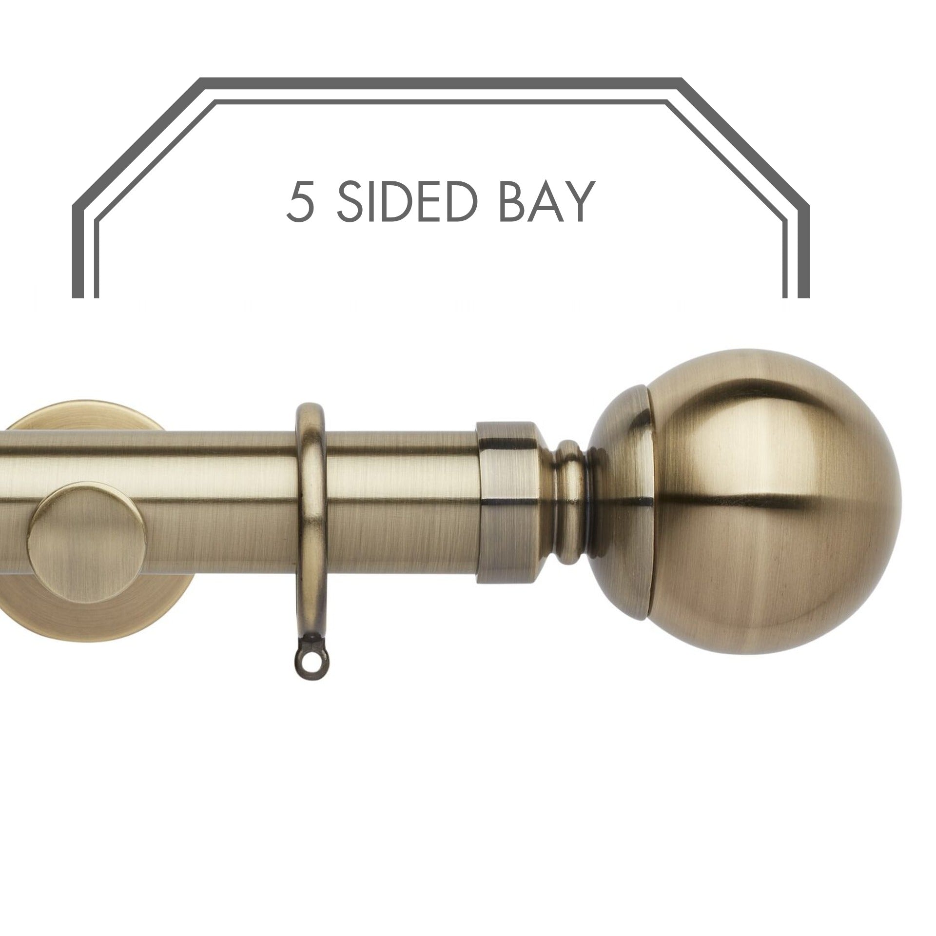 Hallis Neo Spun Brass Ball 5-Sided Bay Window Curtain Pole Set shown in 35mm
