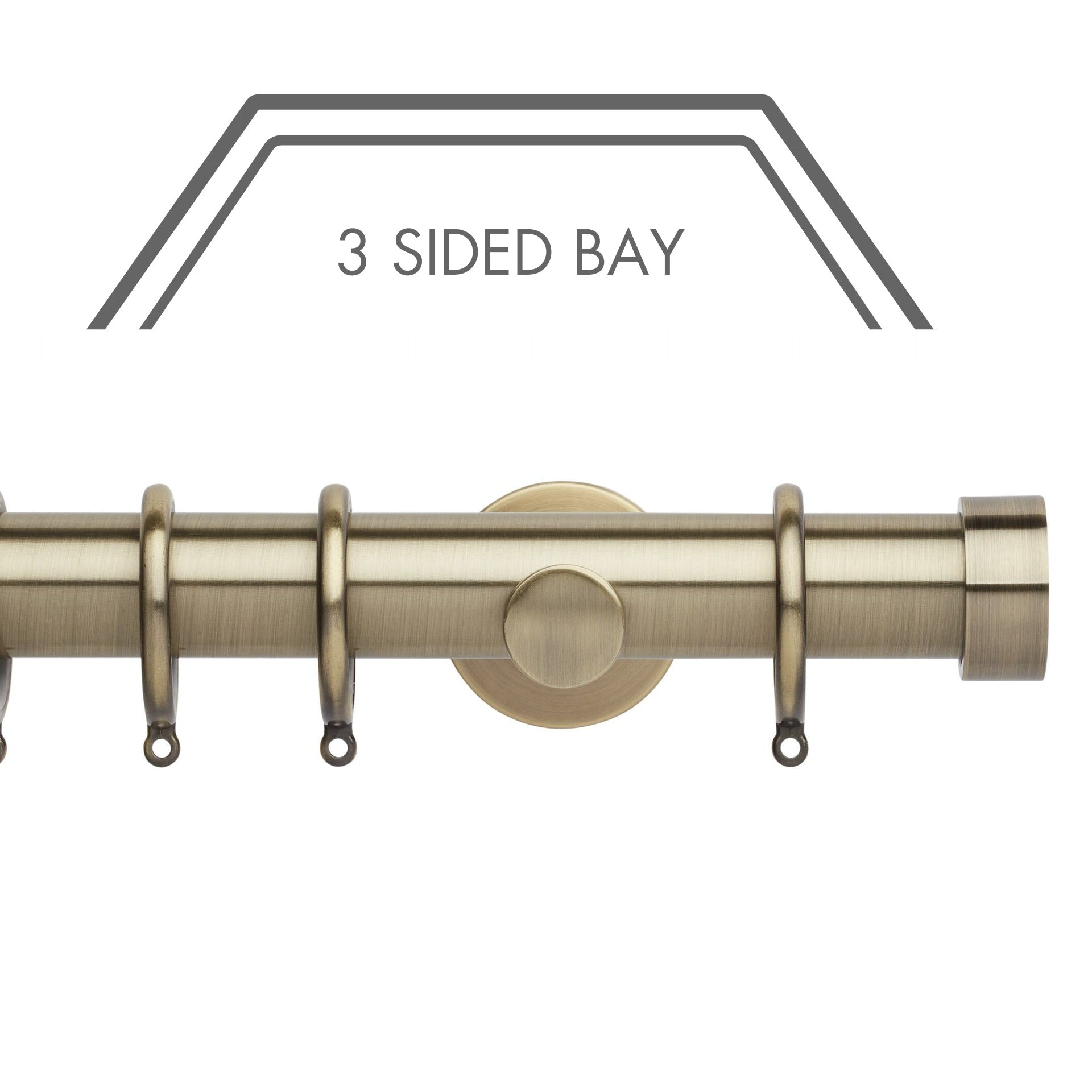 Hallis Neo Spun Brass End Cap 3-Sided Bay Window Curtain Pole Set shown in 35mm