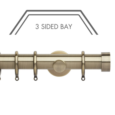 Hallis Neo Spun Brass End Cap 3-Sided Bay Window Curtain Pole Set