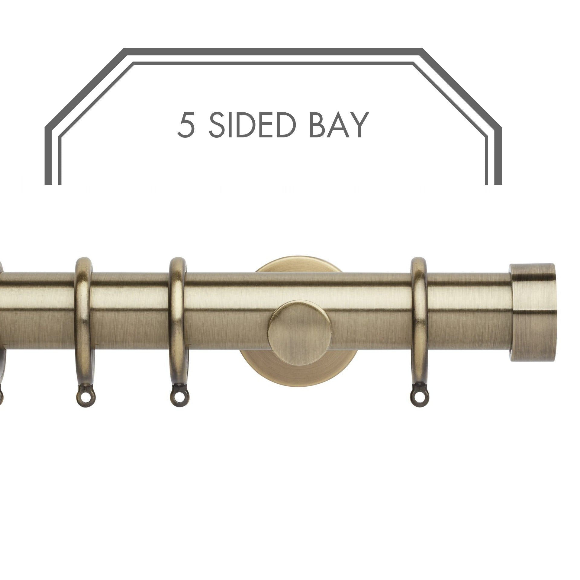 Hallis Neo Spun Brass End Cap 5-Sided Bay Window Curtain Pole Set shown in 35mm