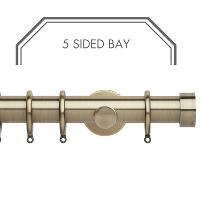 Hallis Neo Spun Brass End Cap 5-Sided Bay Window Curtain Pole Set