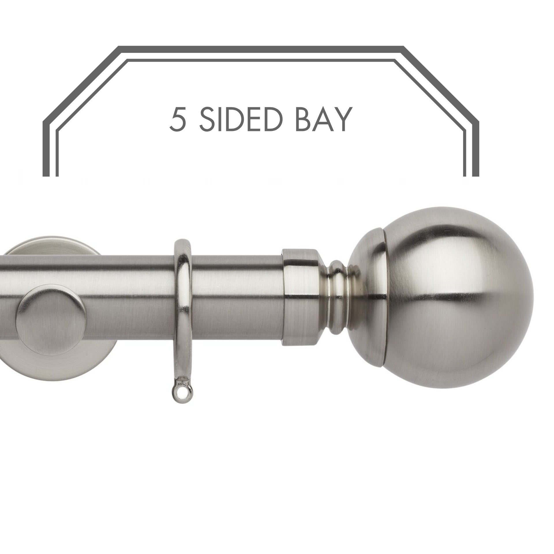 Hallis Neo Stainless Steel Ball 5-Sided Bay Window Curtain Pole Set shown in 35mm