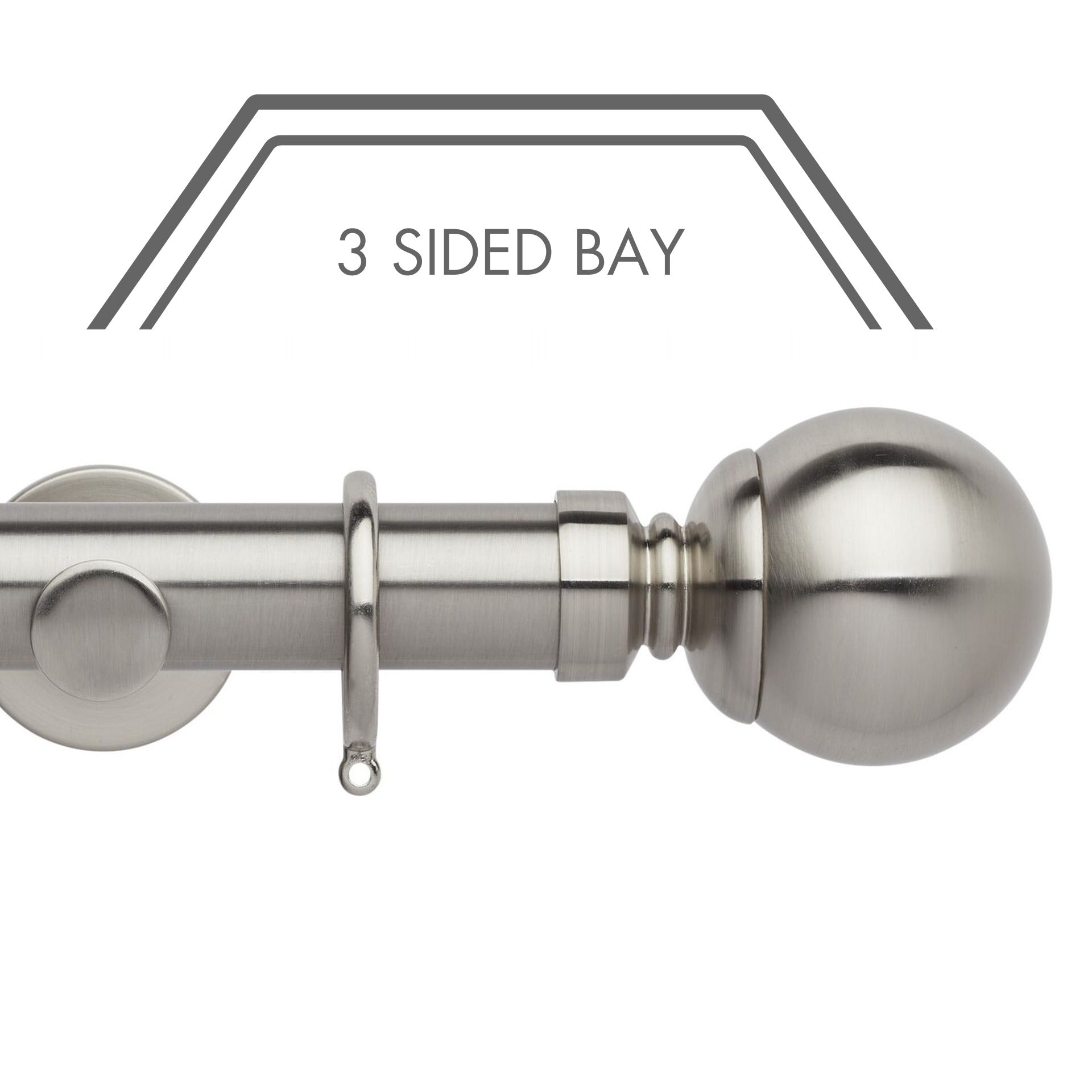 Hallis Neo Stainless Steel Ball 3-Sided Bay Window Curtain Pole Set shown in 35mm