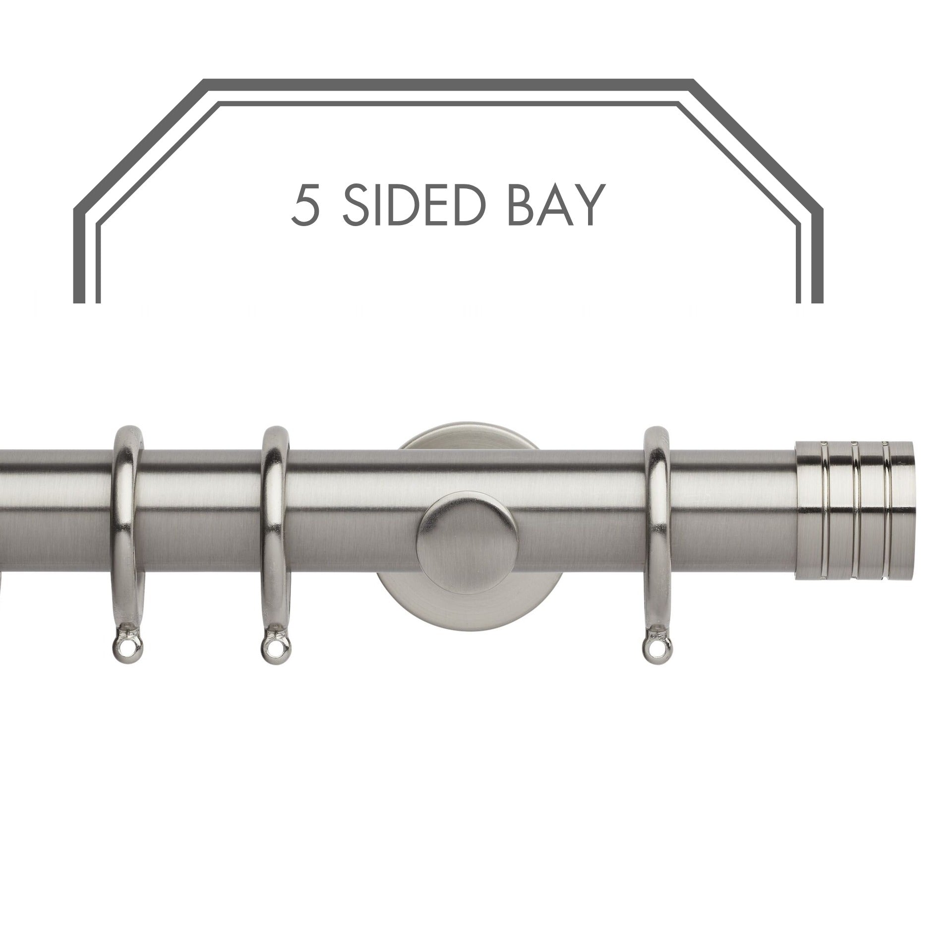 Hallis Neo Stainless Steel Stud 5-Sided Bay Window Curtain Pole Set shown in 35mm