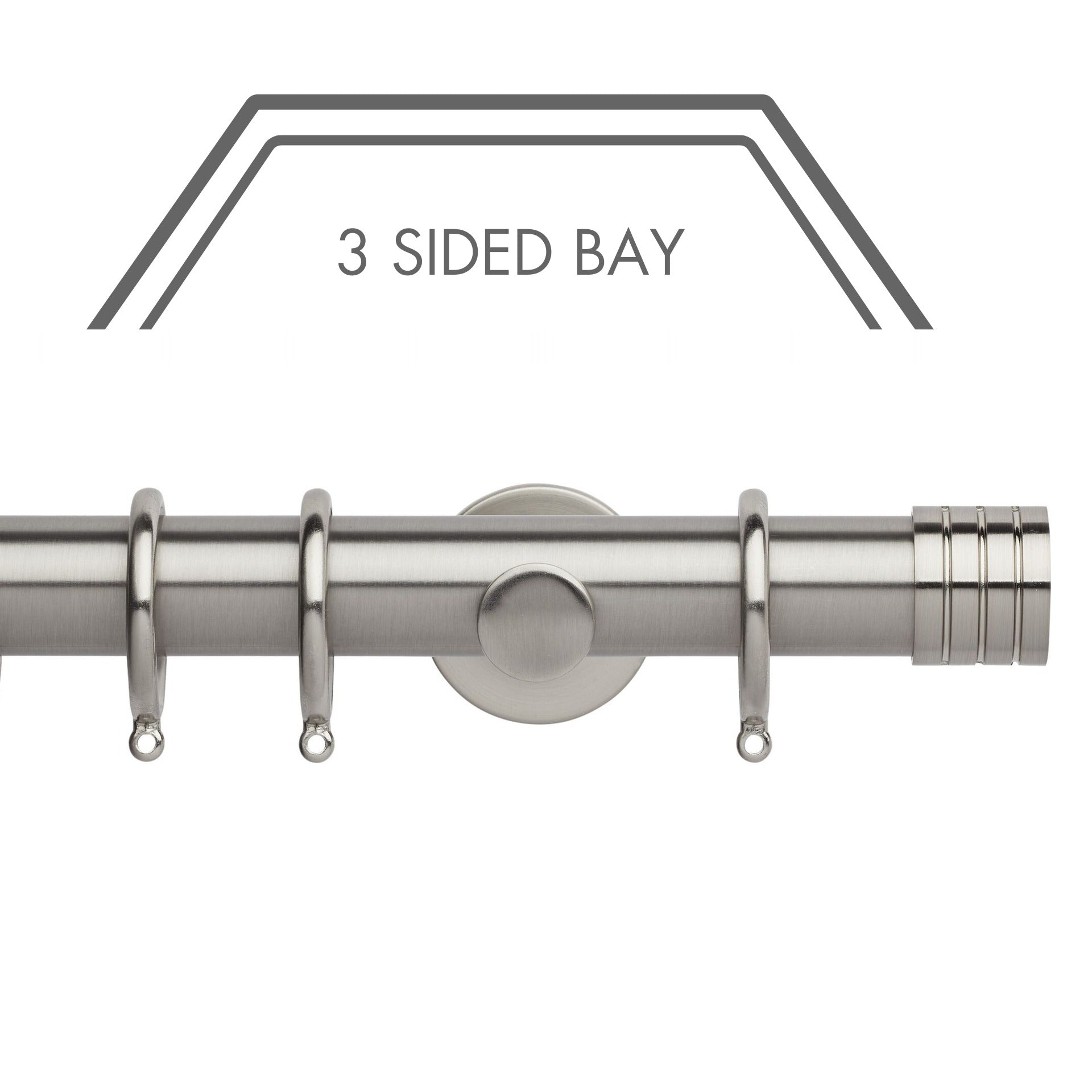 Hallis Neo Stainless Steel Stud 3-Sided Bay Window Curtain Pole Set shown in 35mm