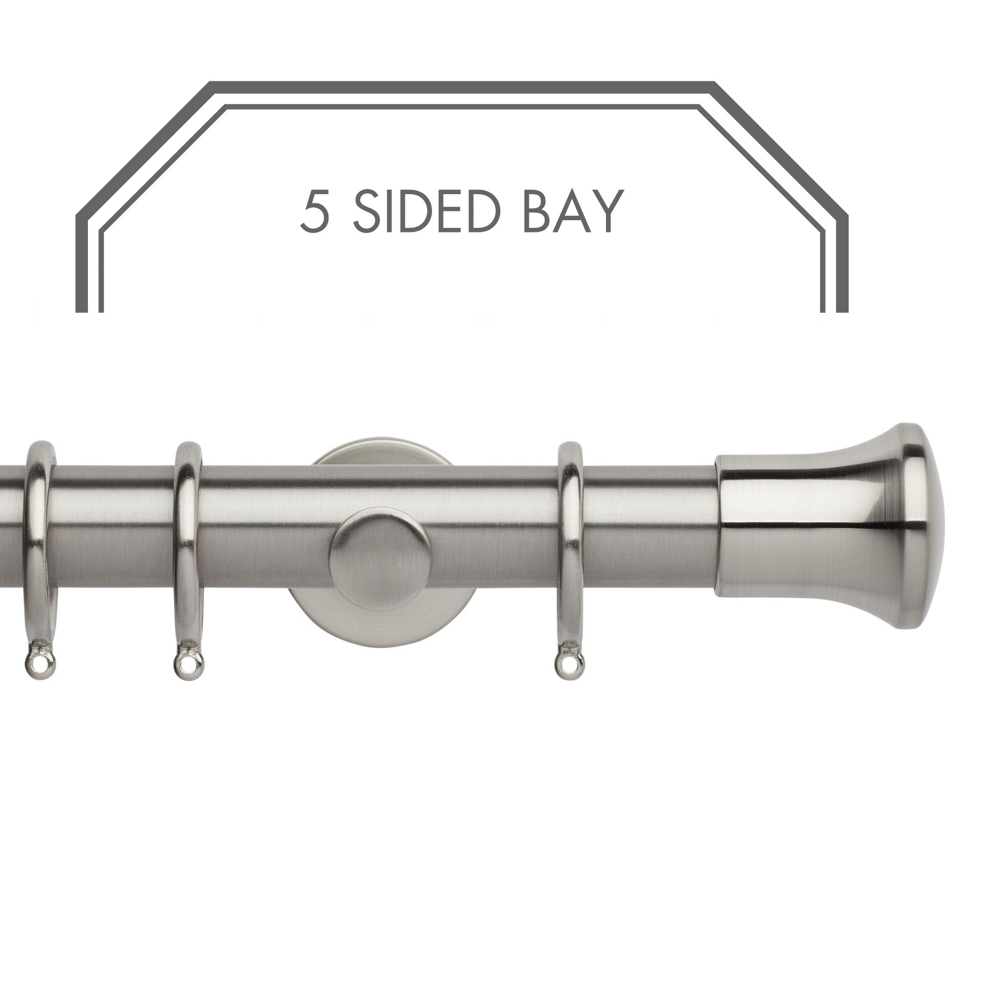 Hallis Neo Stainless Steel Trumpet 5-Sided Bay Window Curtain Pole Set shown in 35mm