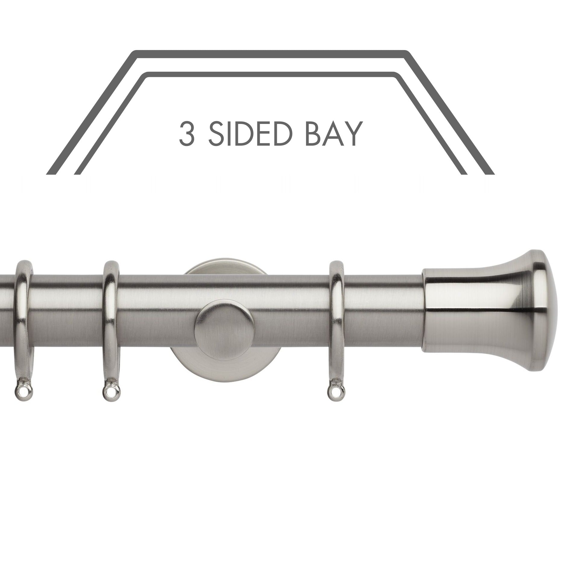 Hallis Neo Stainless Steel Trumpet 3-Sided Bay Window Curtain Pole Set shown in 35mm