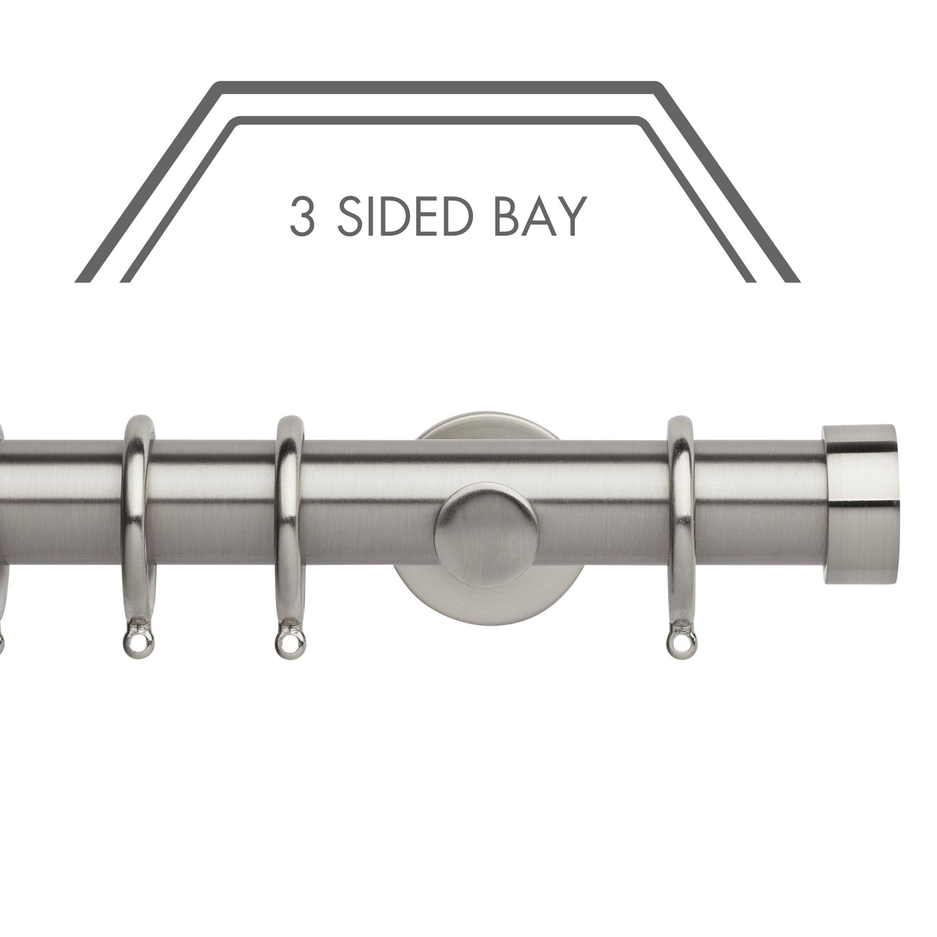 Hallis Neo Stainless Steel End Cap 3-Sided Bay Window Curtain Pole Set shown in 35mm