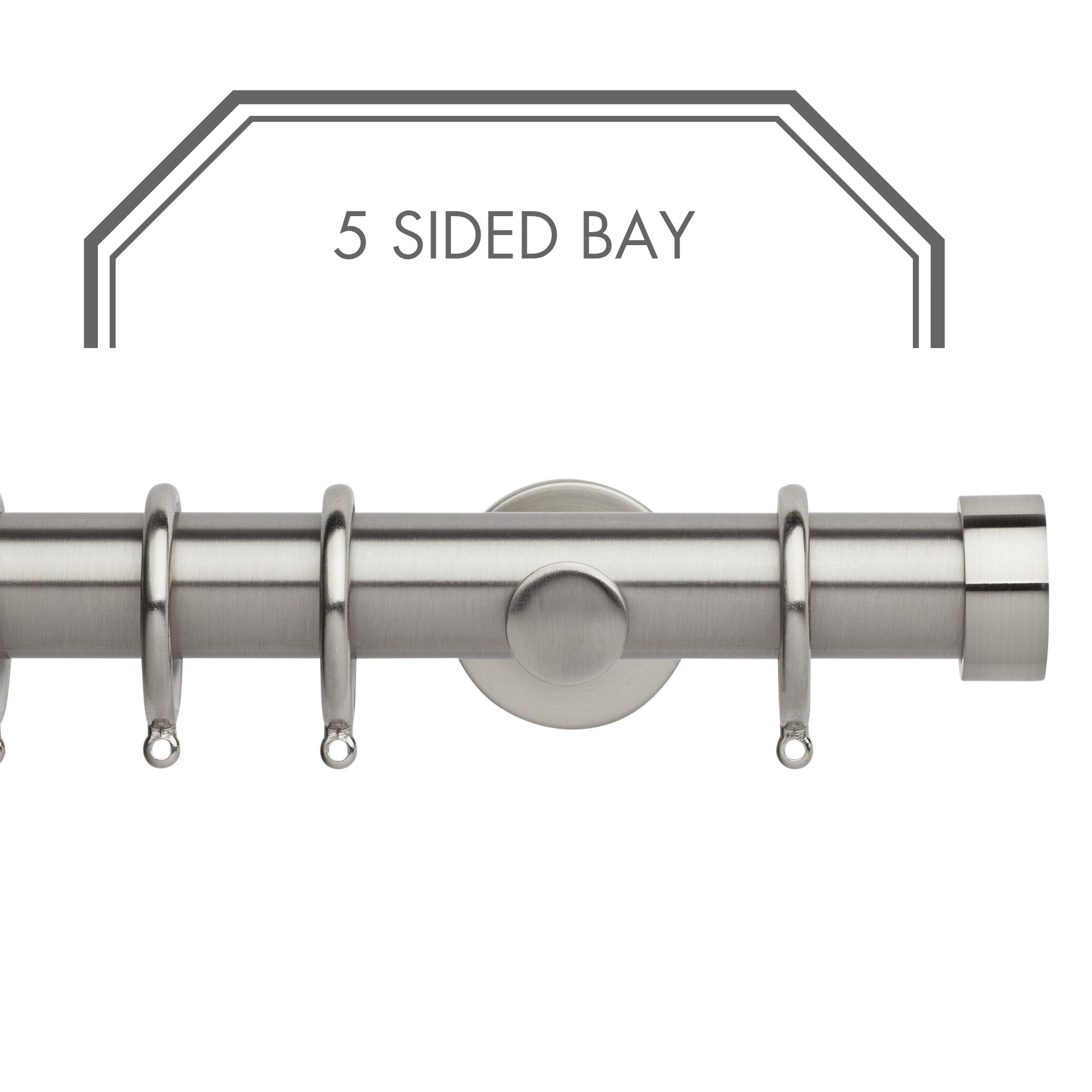 Hallis Neo Stainless Steel End Cap 5-Sided Bay Window Curtain Pole Set shown in 35mm