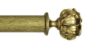 Byron &amp; Byron Floral Romantics Peony Finial Curtain Pole Set in Antiqued Gold