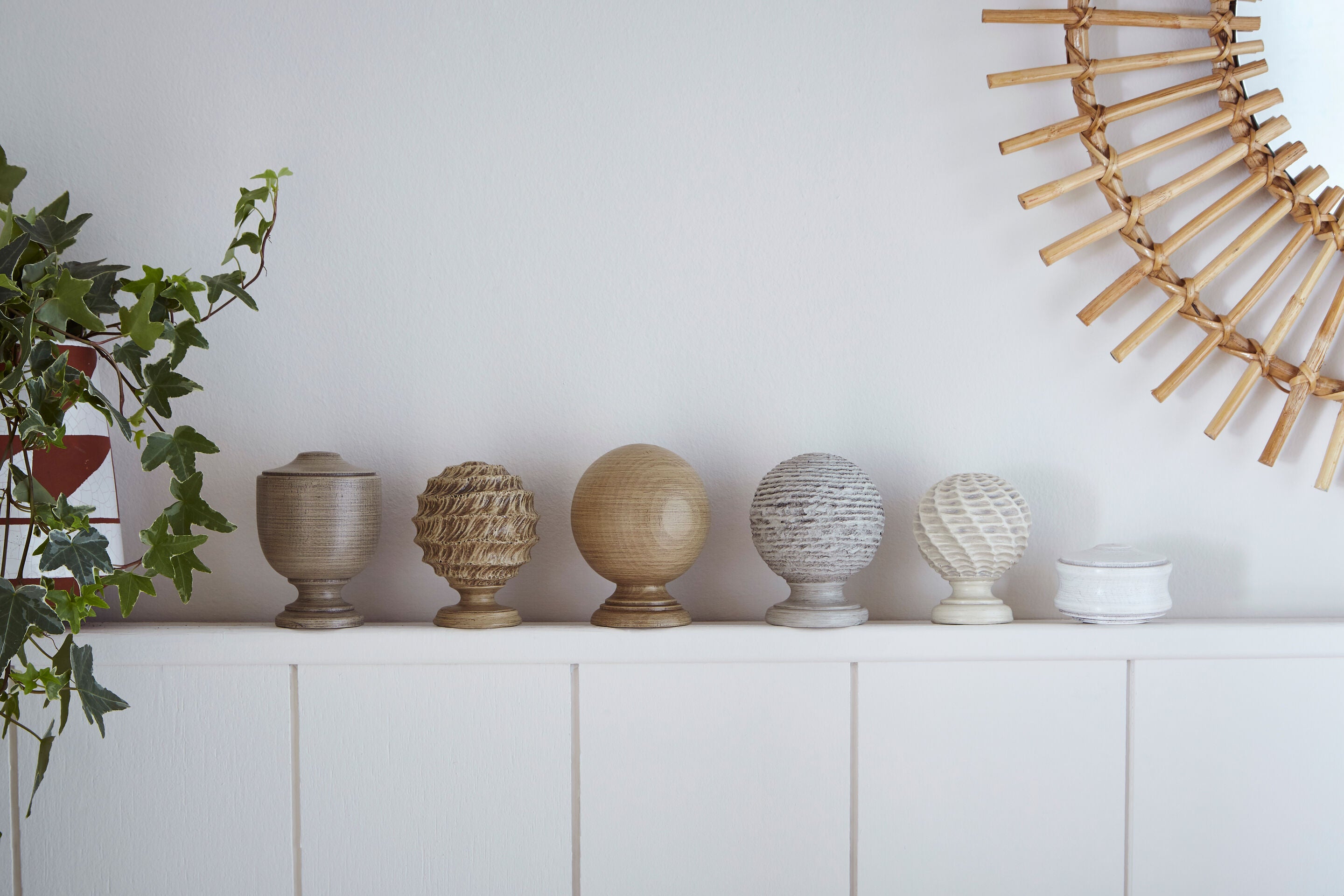 Origins Ball curtain pole in Chalk Stone, room view