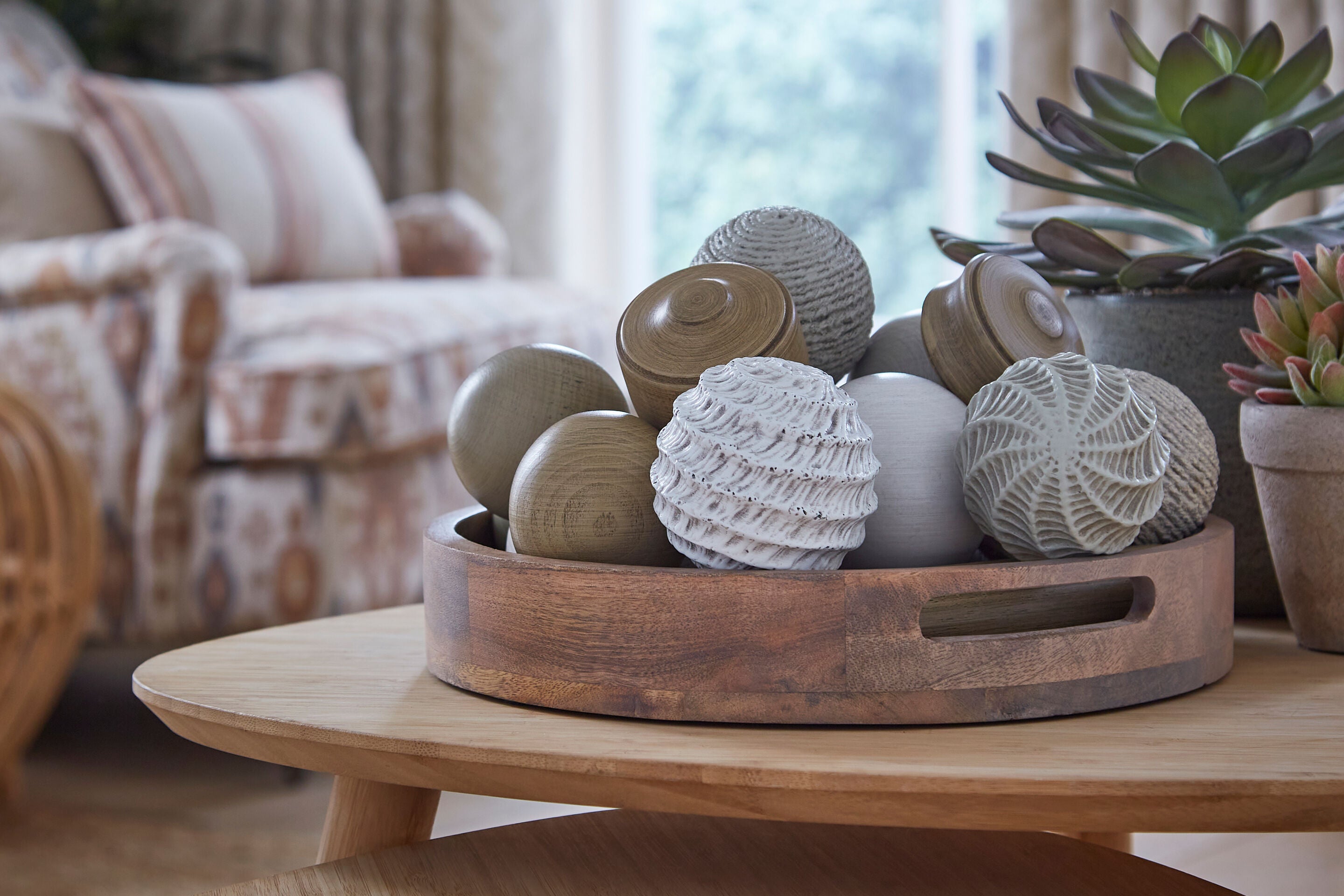 Origins Ammonite curtain pole in Quarry Stone, room view