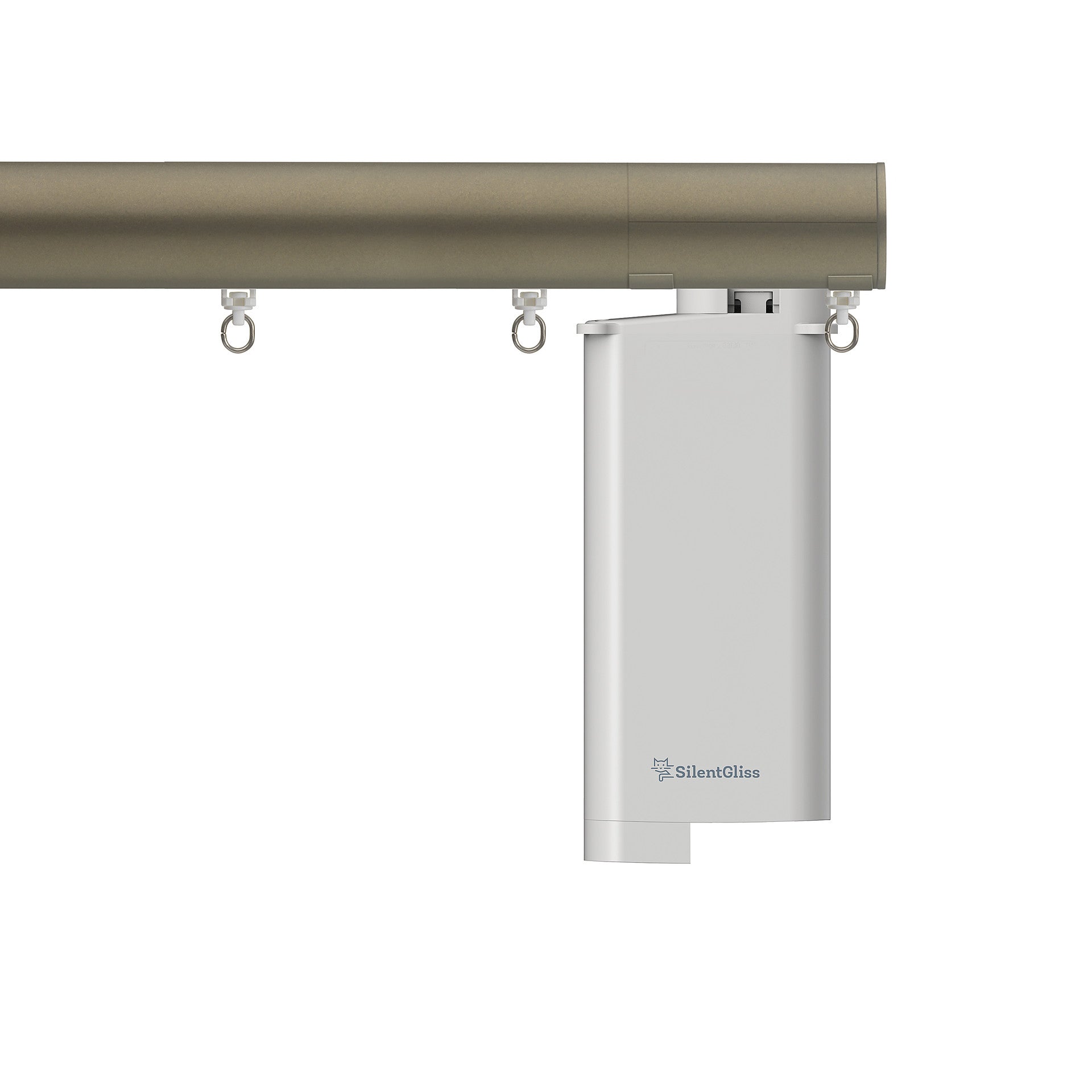 Silent Gliss 7670 Motorised Metropole in Antique Bronze with flush endcap and pole mounted motor