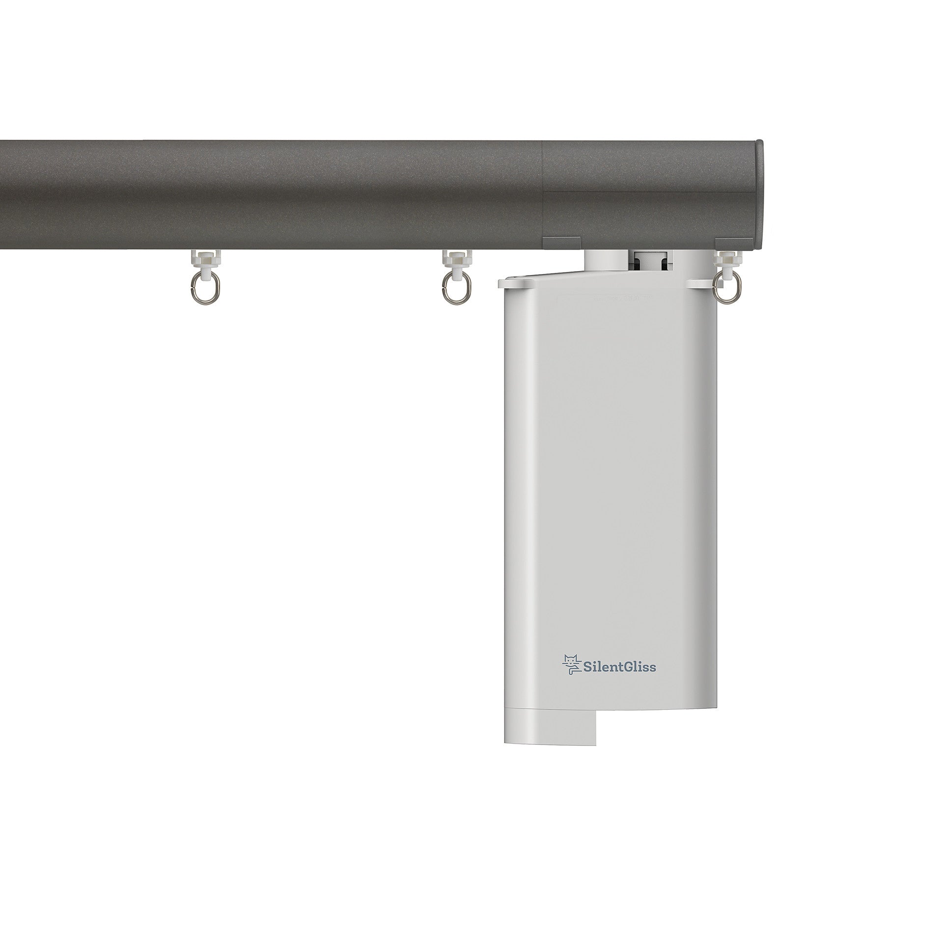 Silent Gliss 7670 Motorised Metropole in Bronze with flush endcap and pole mounted motor