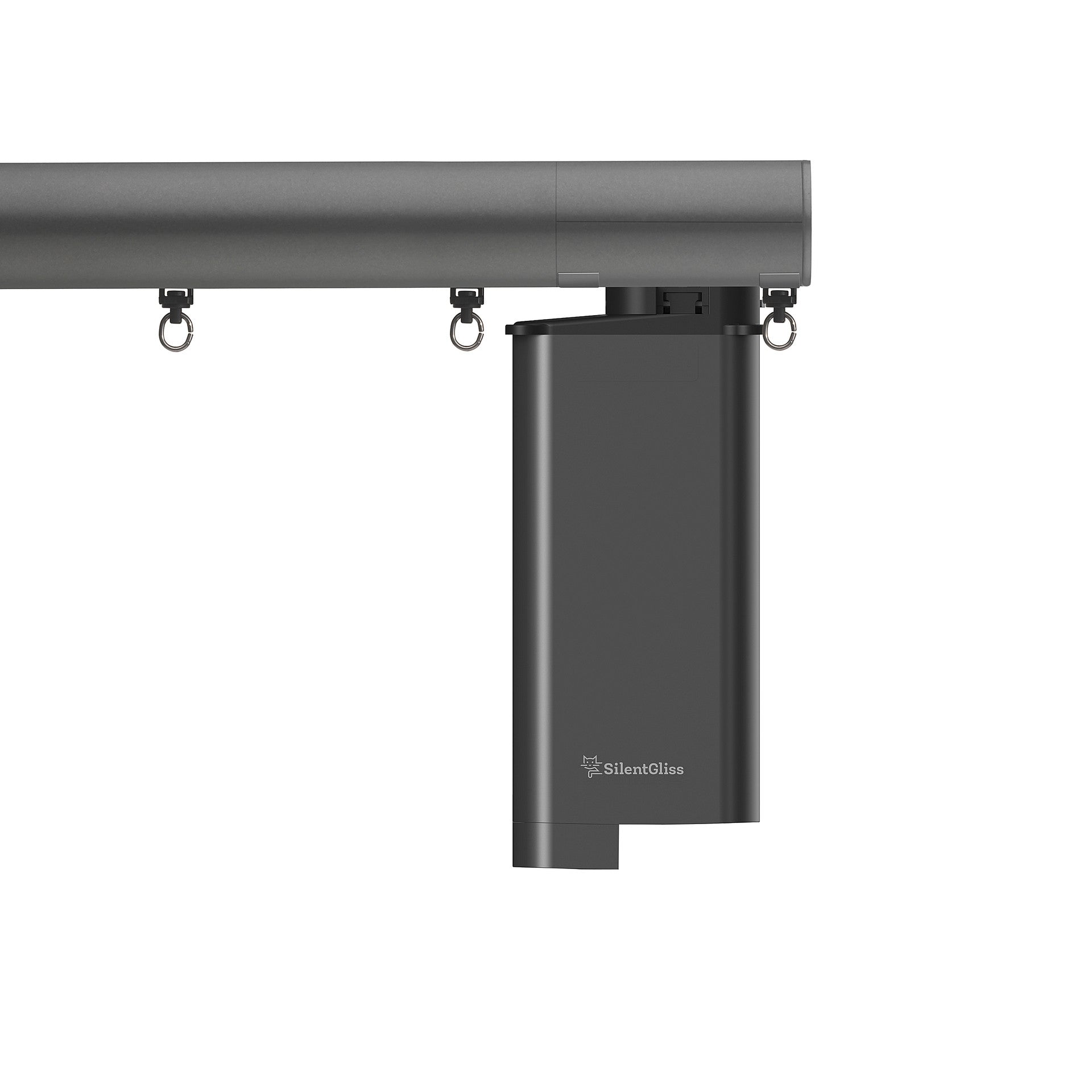 Silent Gliss 7670 Motorised Metropole in Charcoal with flush endcap and pole mounted motor