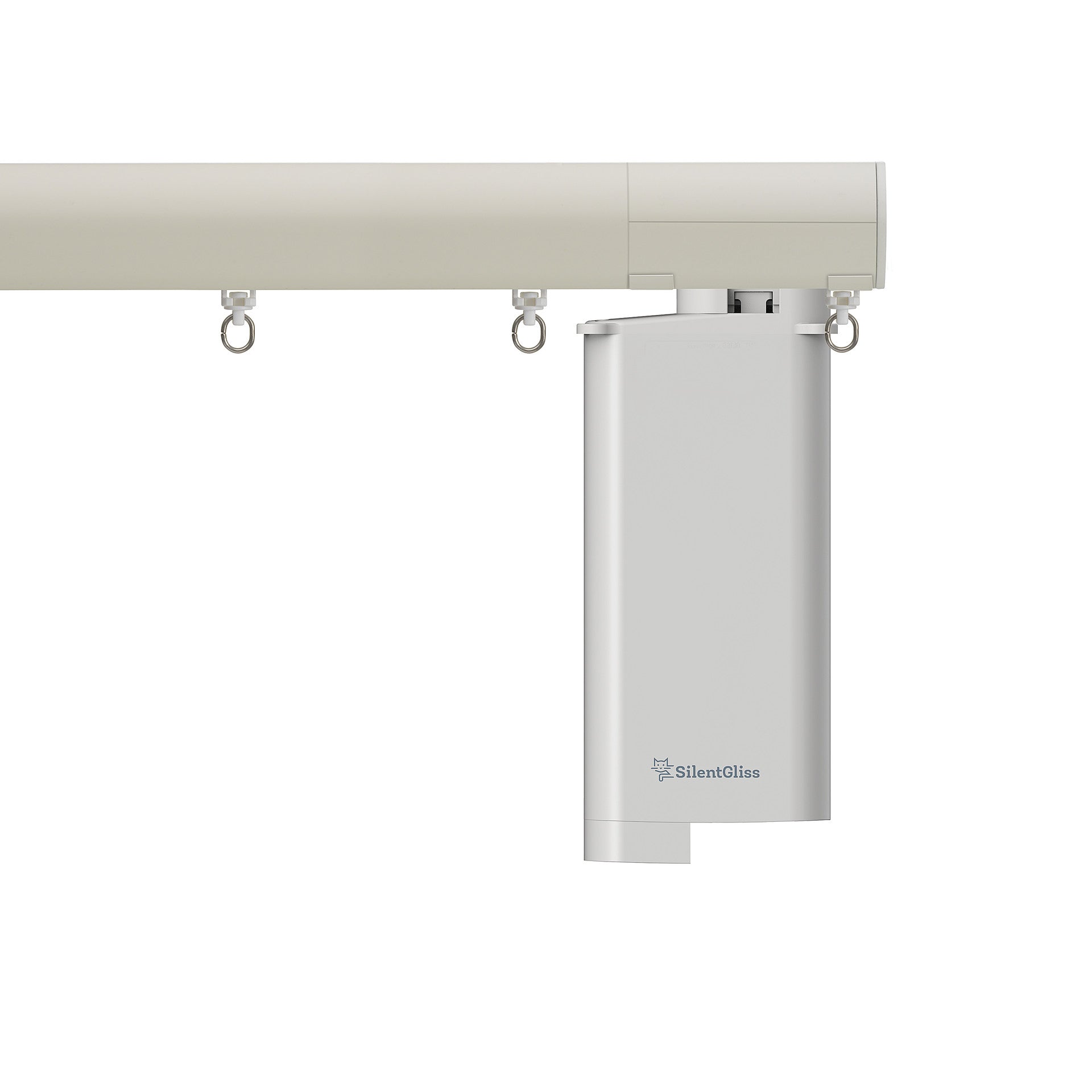 Silent Gliss 7670 Motorised Metropole in Ecru with flush endcap and pole mounted motor