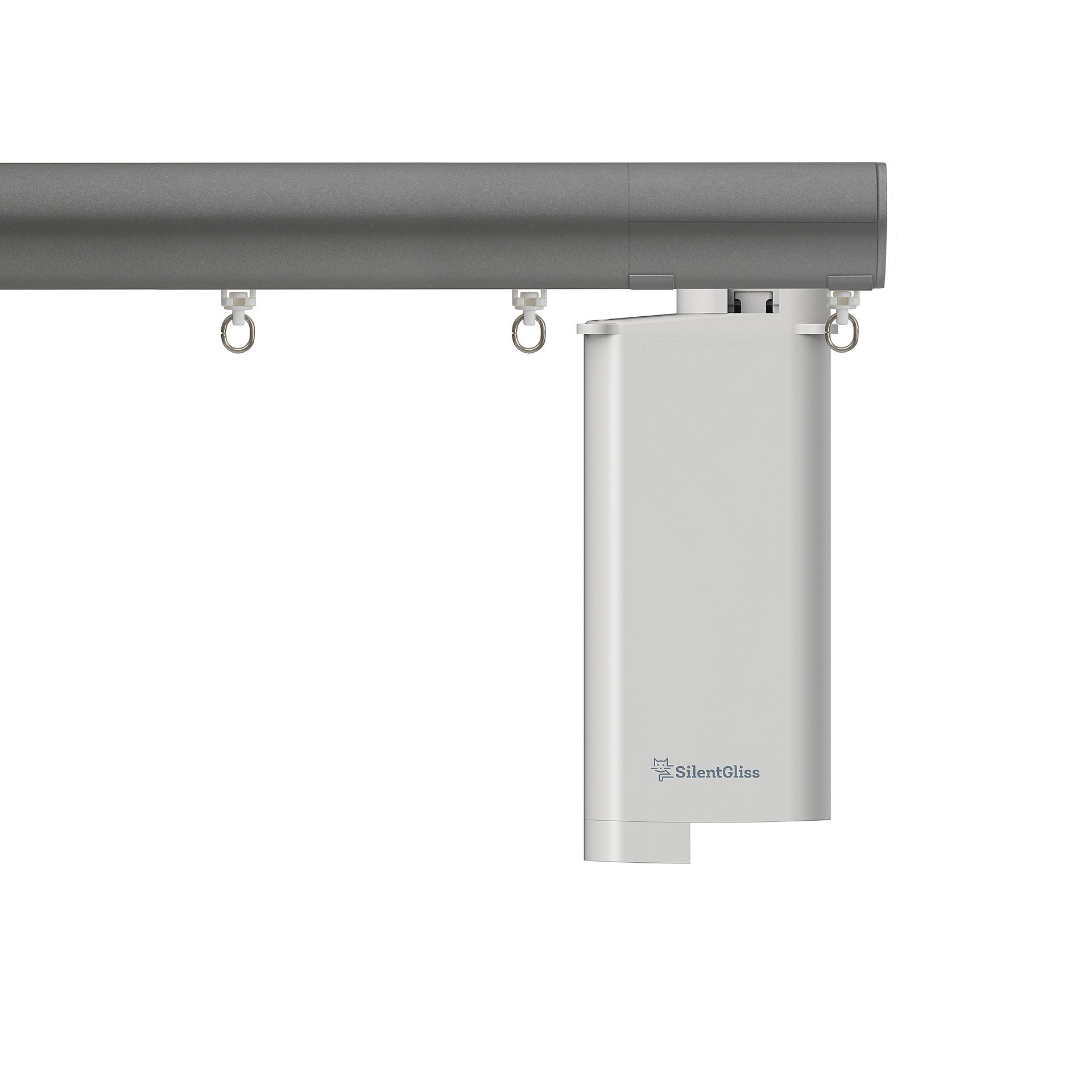 Silent Gliss 7670 Motorised Metropole in Gunmetal with flush endcap and pole mounted motor