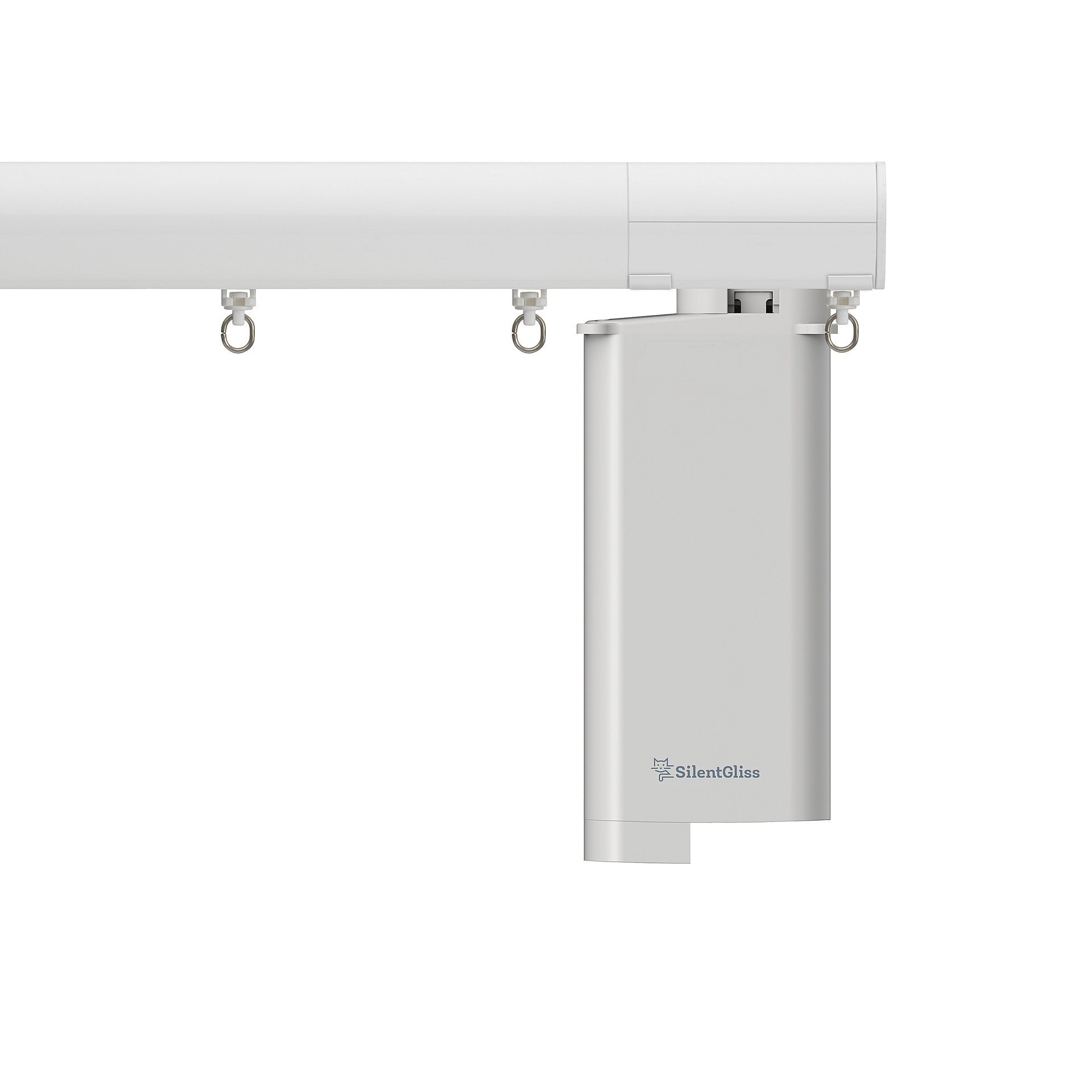 Silent Gliss 7670 Motorised Metropole in Matt White with flush endcap and pole mounted motor