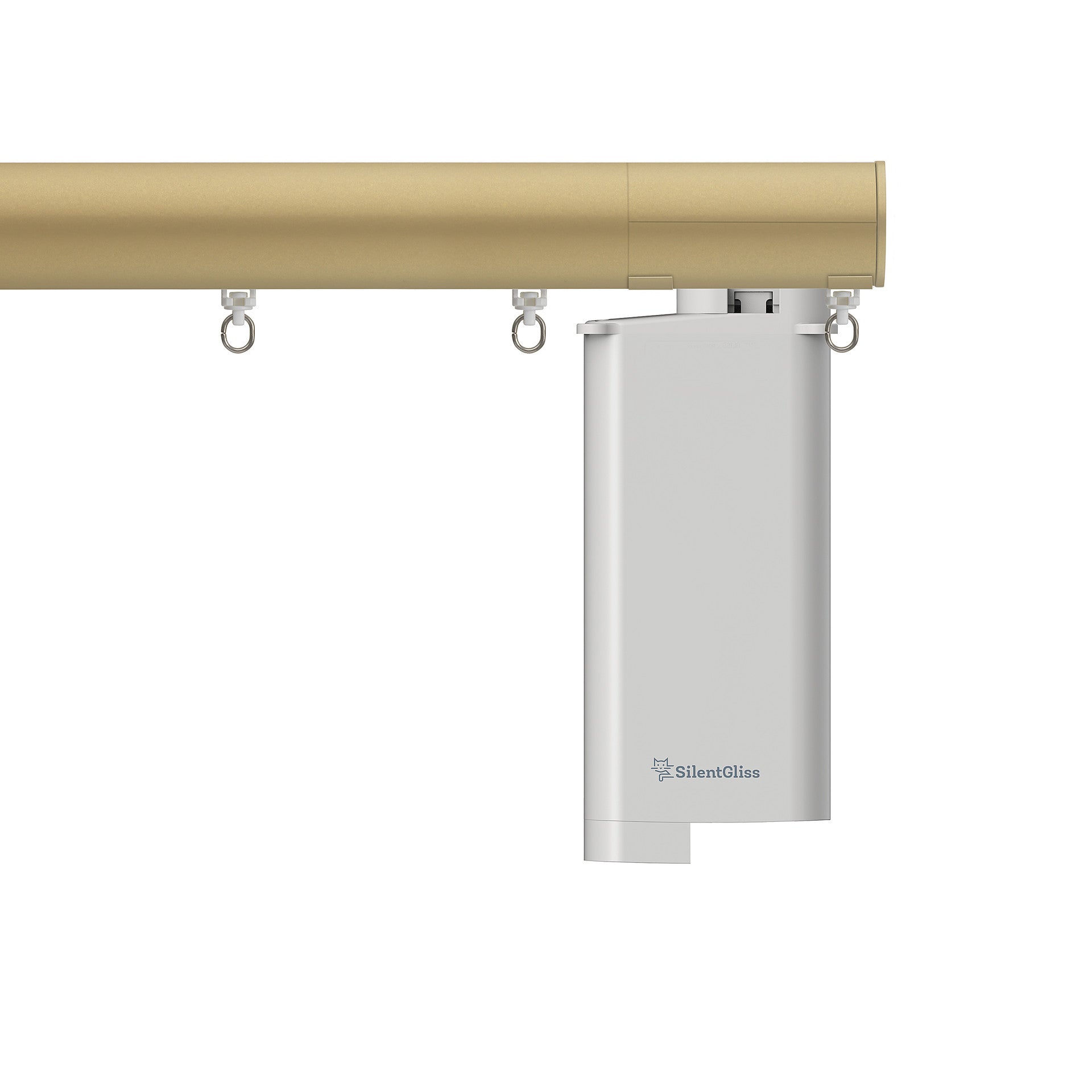 Silent Gliss 7670 Motorised Metropole in Sand with flush endcap and pole mounted motor