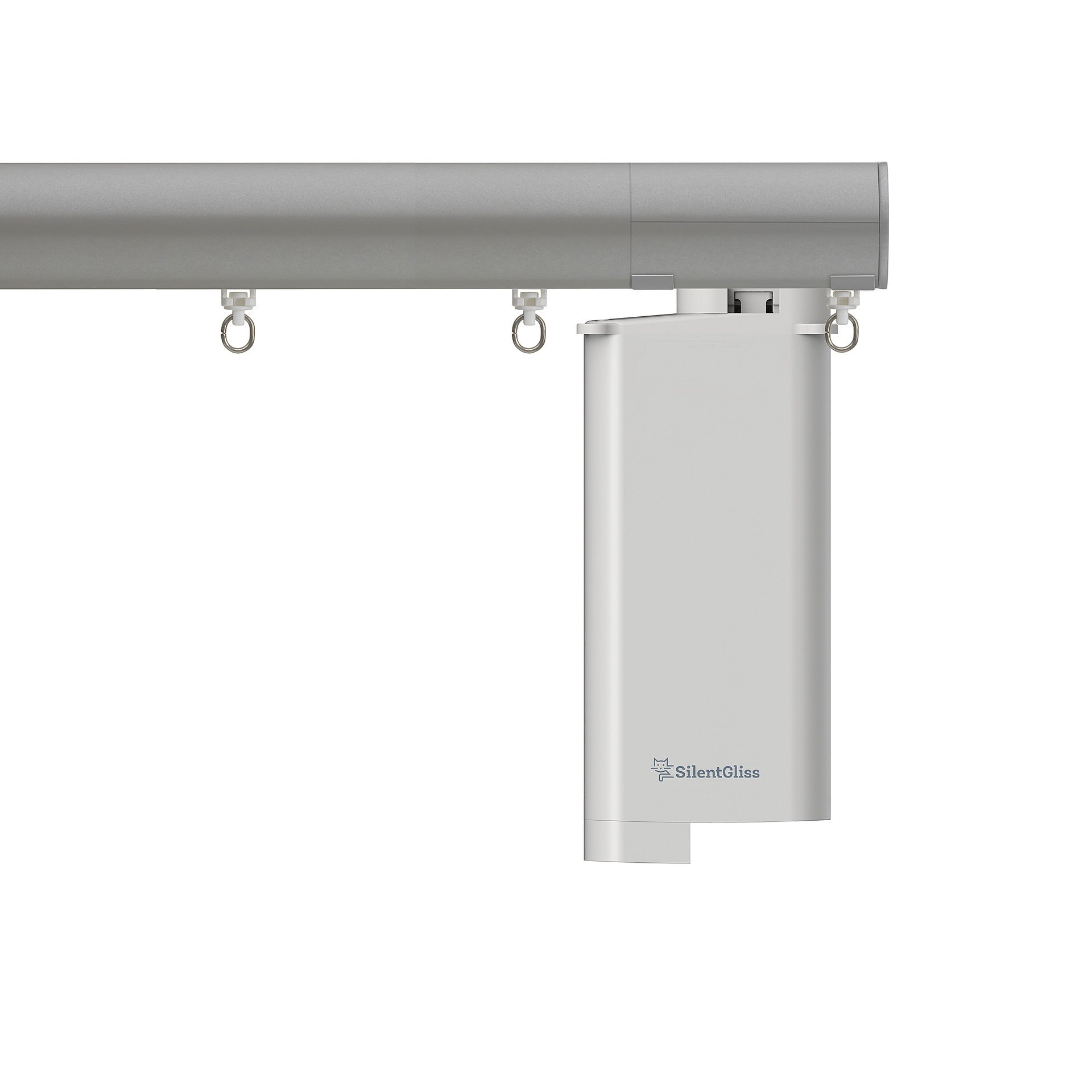 Silent Gliss 7670 Motorised Metropole in Slate Grey with flush endcap and pole mounted motor