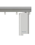 Silent Gliss 7670 Motorised Metropole in Slate Grey with flush endcap and pole mounted motor