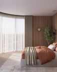 Motorised Metropole with Wave curtains in a curved bedroom bay