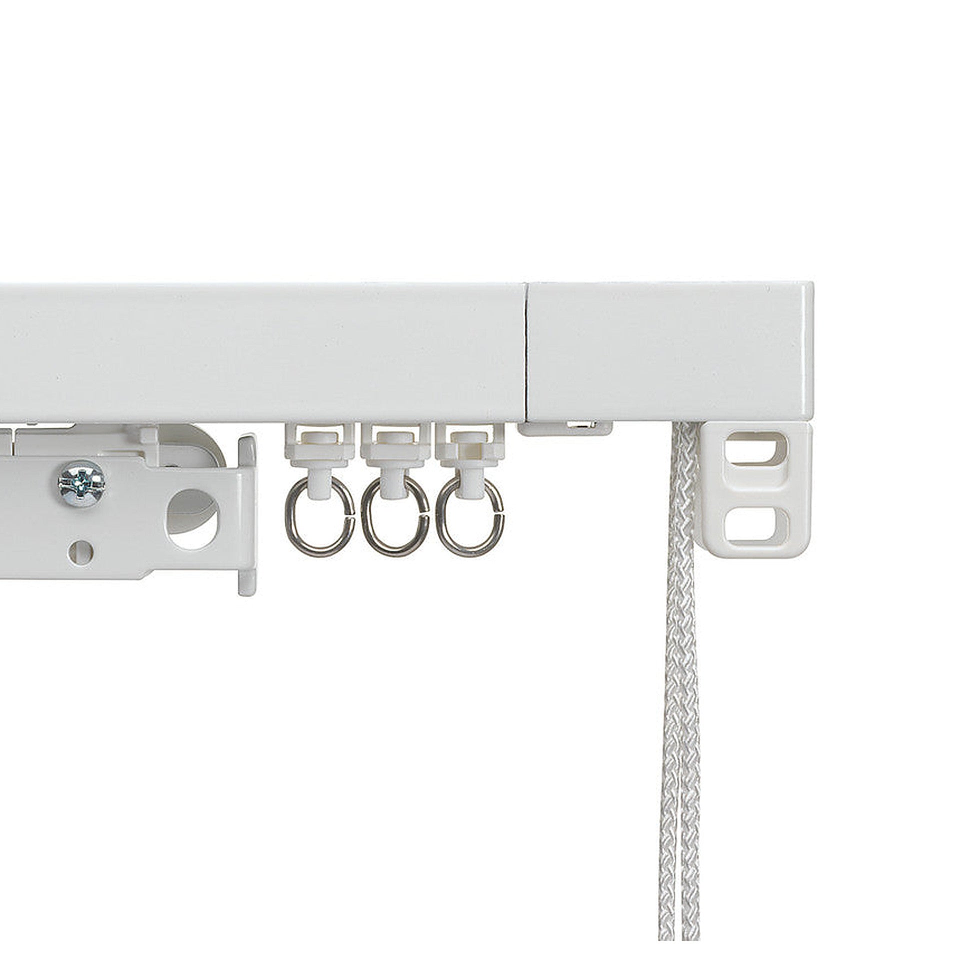 Silent Gliss 3970 Corded Curtain Track in White, end cap and gliders